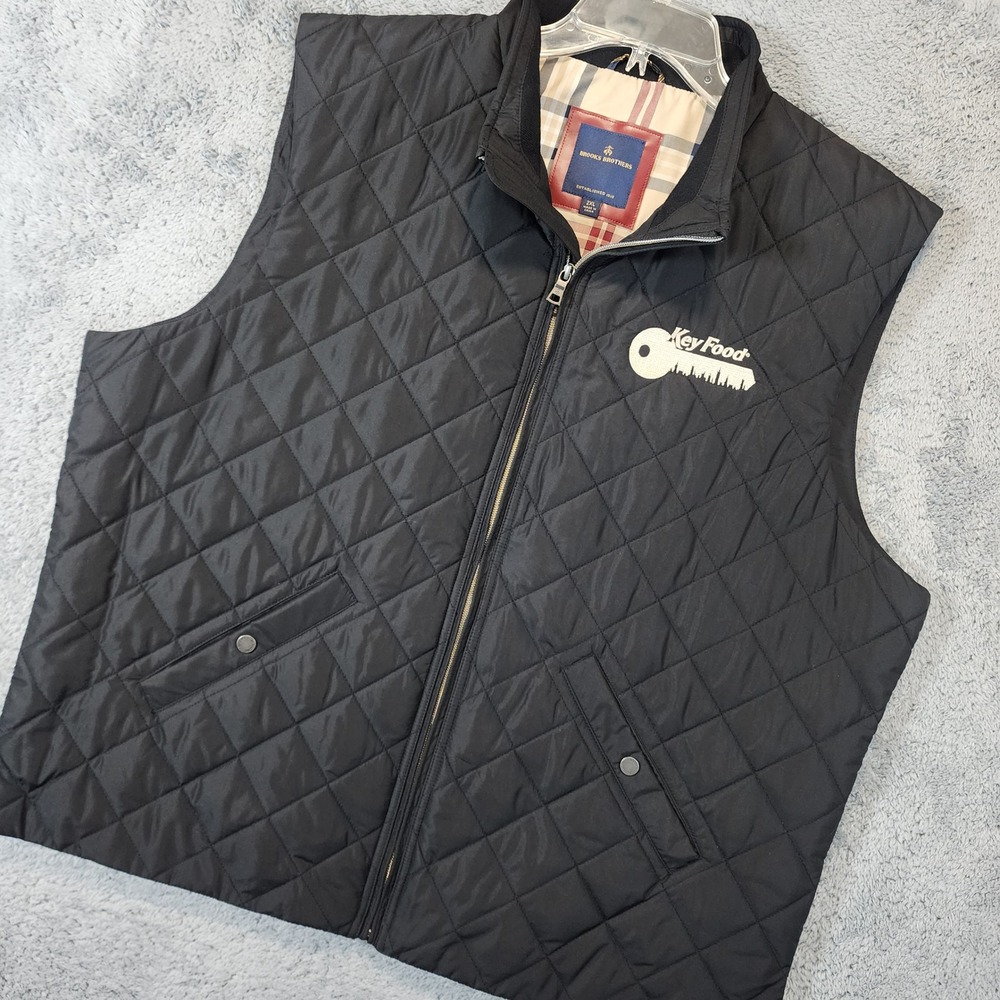 Brooks Brothers Puffer Quilted Vest Men's 2XL Black Key Food Logo Full Zip EUC - Picture 3 of 11